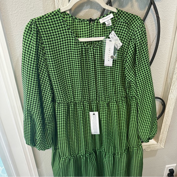 NWT Topshop Gingham Smocked Long Sleeve Maternity Midi Dress Green & Black Sz 4 - Picture 6 of 15